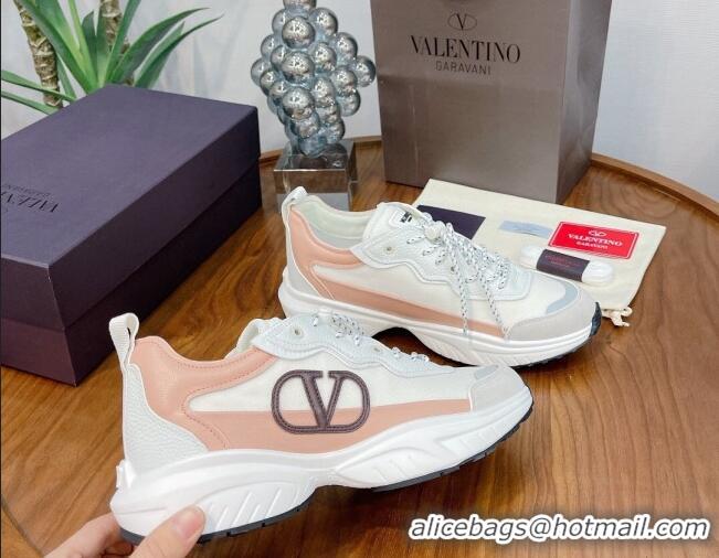 Fashion Valentino VLogo Sneakers in Mesh and Calfskin Patchwork 081140 White/Pink