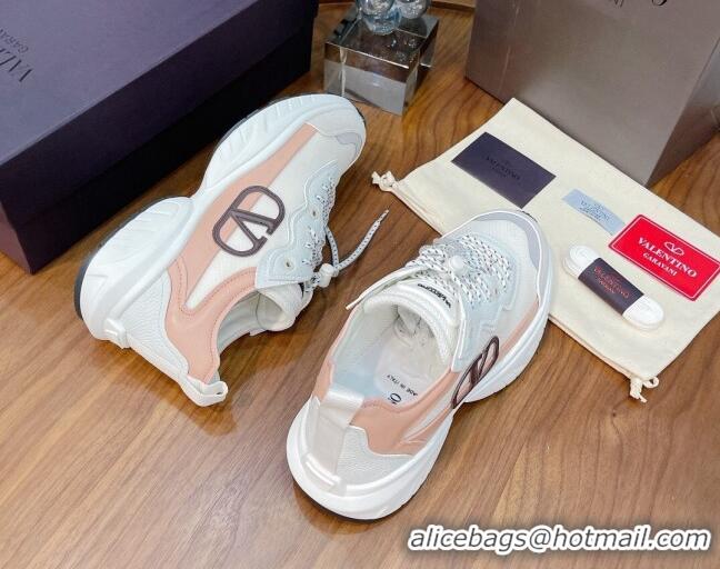 Fashion Valentino VLogo Sneakers in Mesh and Calfskin Patchwork 081140 White/Pink