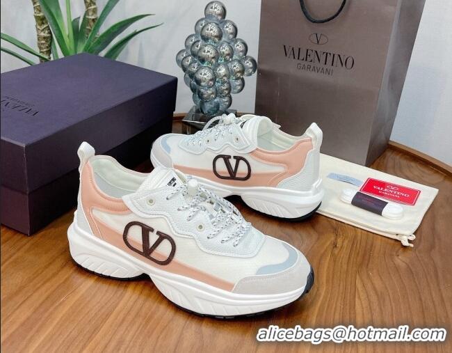 Fashion Valentino VLogo Sneakers in Mesh and Calfskin Patchwork 081140 White/Pink