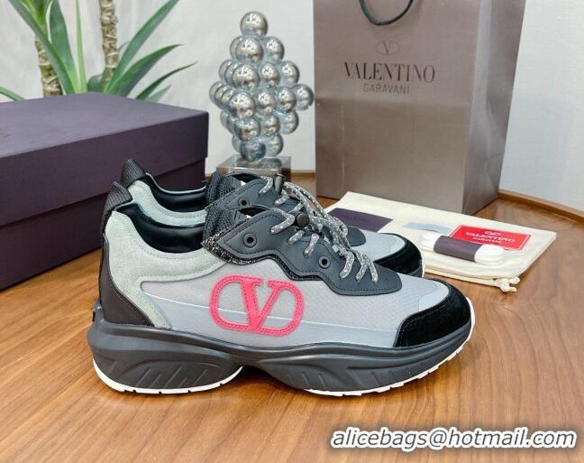 Good Product Valentino VLogo Sneakers in Mesh and Calfskin Patchwork 081140 Grey