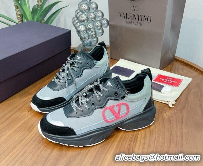 Good Product Valentino VLogo Sneakers in Mesh and Calfskin Patchwork 081140 Grey