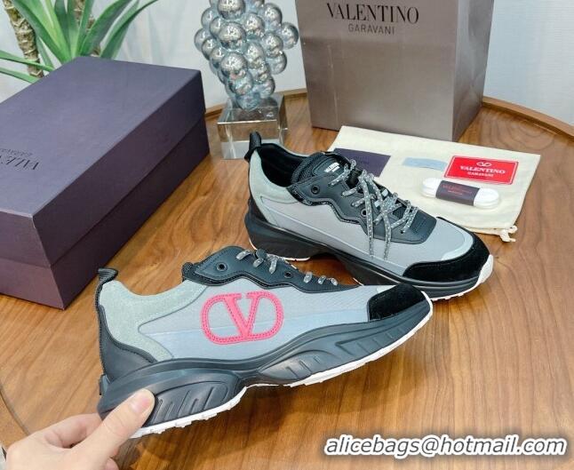 Good Product Valentino VLogo Sneakers in Mesh and Calfskin Patchwork 081140 Grey