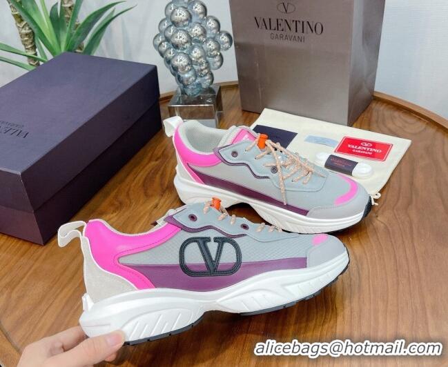 Charming Valentino VLogo Sneakers in Mesh and Calfskin Patchwork 081140 Grey