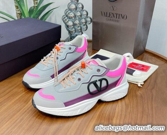 Charming Valentino VLogo Sneakers in Mesh and Calfskin Patchwork 081140 Grey