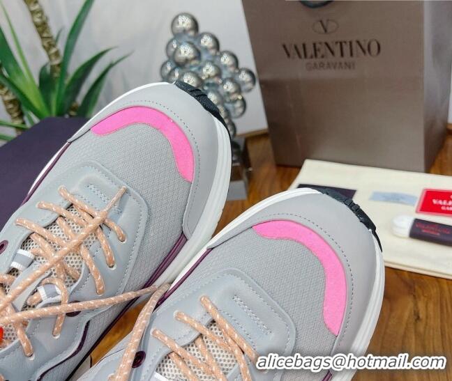 Charming Valentino VLogo Sneakers in Mesh and Calfskin Patchwork 081140 Grey