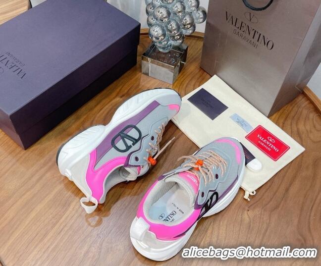 Charming Valentino VLogo Sneakers in Mesh and Calfskin Patchwork 081140 Grey