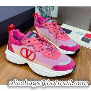 Best Price Valentino VLogo Sneakers in Mesh and Calfskin Patchwork 081140 Pink/Red