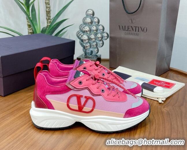 Best Price Valentino VLogo Sneakers in Mesh and Calfskin Patchwork 081140 Pink/Red