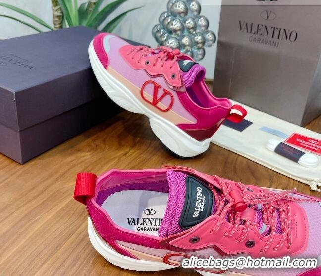 Best Price Valentino VLogo Sneakers in Mesh and Calfskin Patchwork 081140 Pink/Red