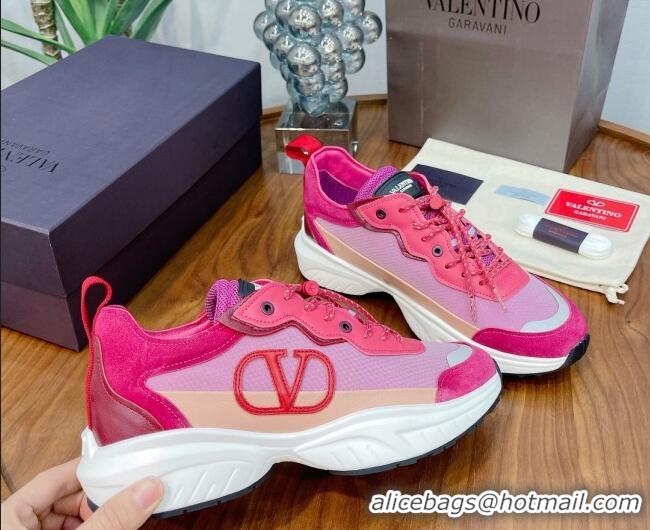 Best Price Valentino VLogo Sneakers in Mesh and Calfskin Patchwork 081140 Pink/Red