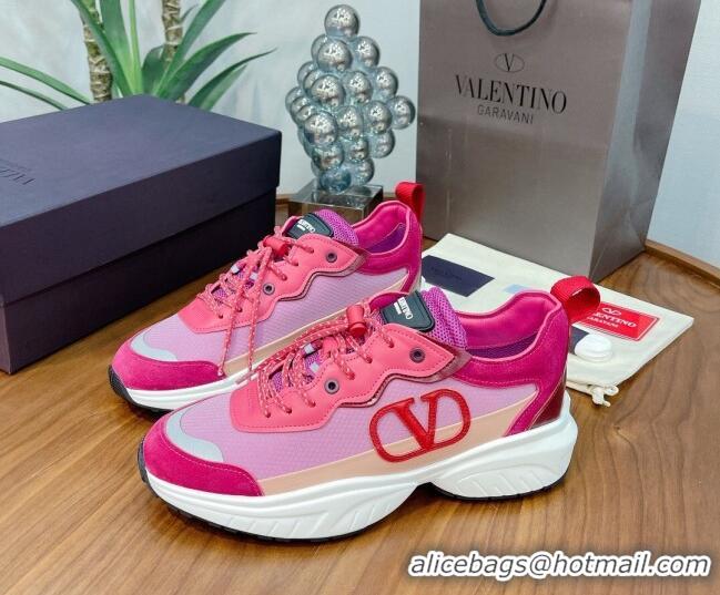 Best Price Valentino VLogo Sneakers in Mesh and Calfskin Patchwork 081140 Pink/Red