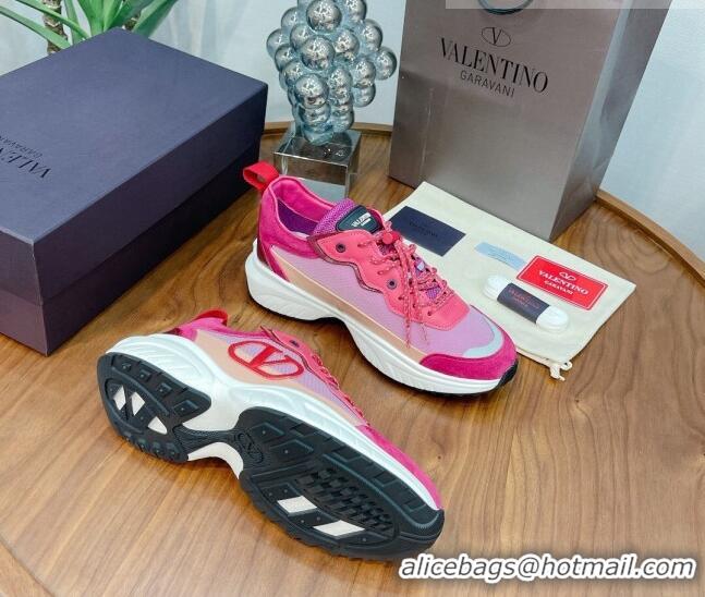 Best Price Valentino VLogo Sneakers in Mesh and Calfskin Patchwork 081140 Pink/Red