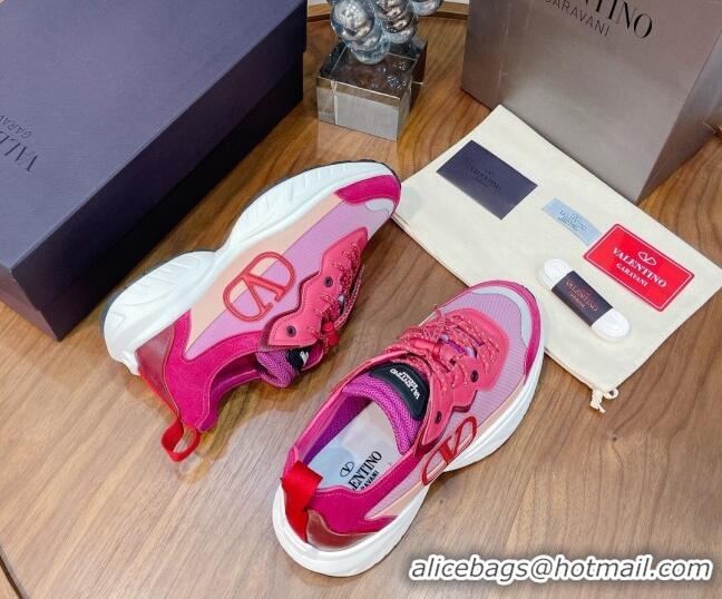 Best Price Valentino VLogo Sneakers in Mesh and Calfskin Patchwork 081140 Pink/Red