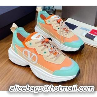 Low Price Valentino VLogo Sneakers in Mesh and Calfskin Patchwork 081140 Orange/Green