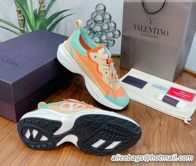 Low Price Valentino VLogo Sneakers in Mesh and Calfskin Patchwork 081140 Orange/Green