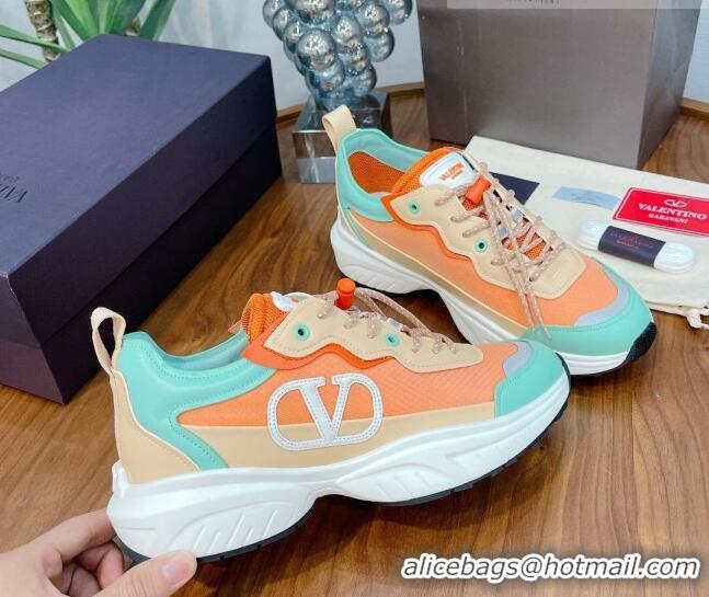 Low Price Valentino VLogo Sneakers in Mesh and Calfskin Patchwork 081140 Orange/Green