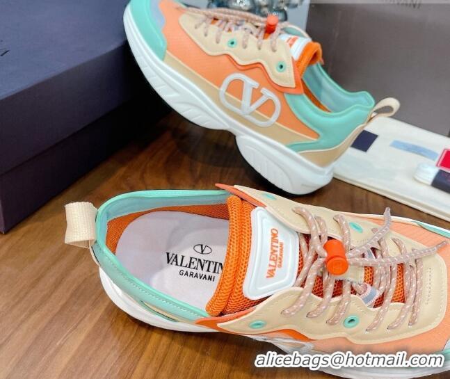 Low Price Valentino VLogo Sneakers in Mesh and Calfskin Patchwork 081140 Orange/Green