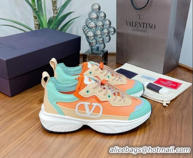 Low Price Valentino VLogo Sneakers in Mesh and Calfskin Patchwork 081140 Orange/Green