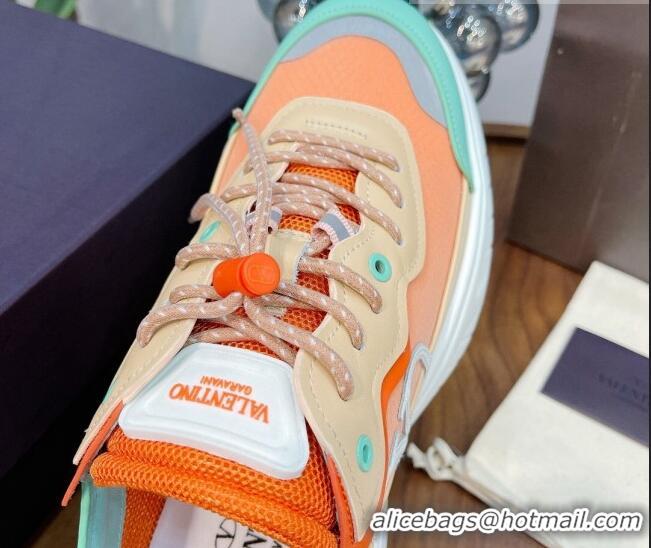 Low Price Valentino VLogo Sneakers in Mesh and Calfskin Patchwork 081140 Orange/Green