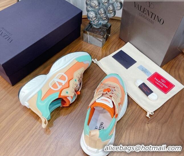 Low Price Valentino VLogo Sneakers in Mesh and Calfskin Patchwork 081140 Orange/Green