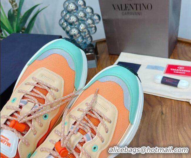 Low Price Valentino VLogo Sneakers in Mesh and Calfskin Patchwork 081140 Orange/Green