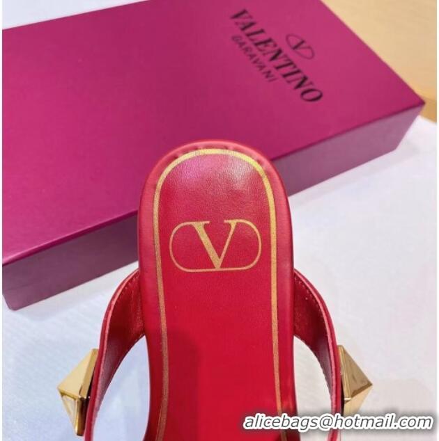 Most Popular Valentino Roman Stud Calfskin Strap Flat Sandals 081316 Red