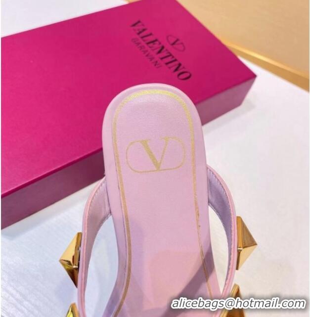 Unique Grade Valentino Roman Stud Calfskin Strap Flat Sandals 081316 Light Pink