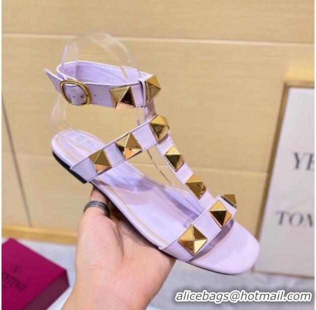 Unique Style Valentino Roman Stud Calfskin Strap Flat Sandals 081316 Purple