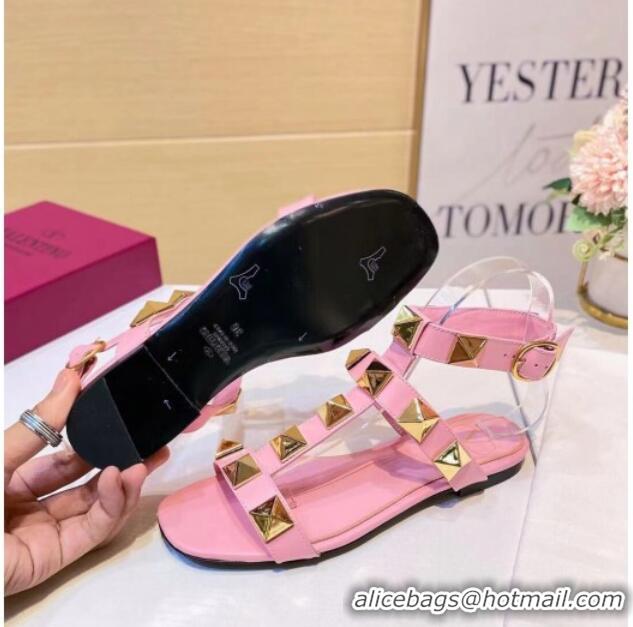 Good Looking Valentino Roman Stud Calfskin Strap Flat Sandals 081316 Pale Pink