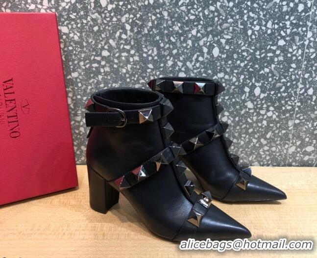 Discount Valentino Roman Stud Calfskin Ankle Boots 8 cm 082033 Black