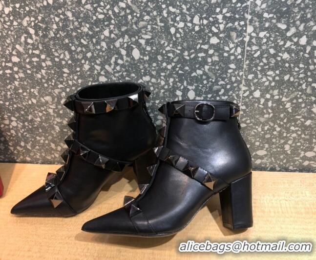 Discount Valentino Roman Stud Calfskin Ankle Boots 8 cm 082033 Black