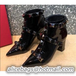 Good Quality Valentino Roman Stud Patent Leather Ankle Boots 8 cm 082034 Black