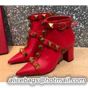 Shop Cheap Valentino Roman Stud Calfskin Ankle Boots 8 cm 082035 Red