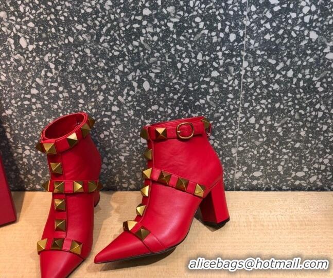 Shop Cheap Valentino Roman Stud Calfskin Ankle Boots 8 cm 082035 Red