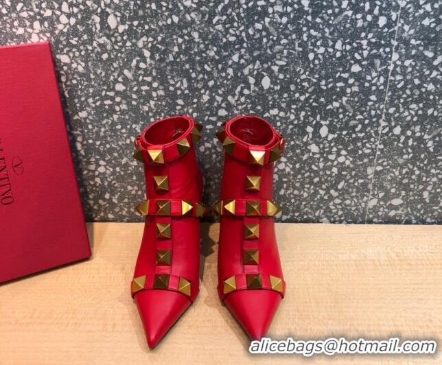 Shop Cheap Valentino Roman Stud Calfskin Ankle Boots 8 cm 082035 Red