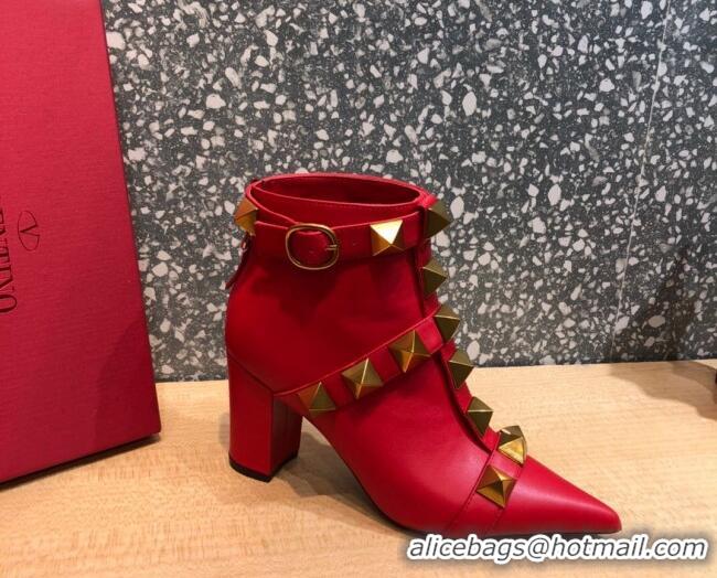 Shop Cheap Valentino Roman Stud Calfskin Ankle Boots 8 cm 082035 Red