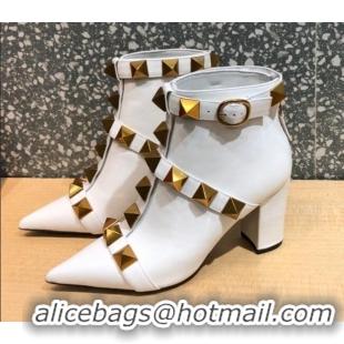 Best Product Valentino Roman Stud Calfskin Ankle Boots 8 cm 082036 White