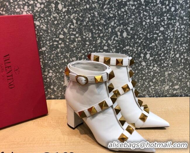 Best Product Valentino Roman Stud Calfskin Ankle Boots 8 cm 082036 White