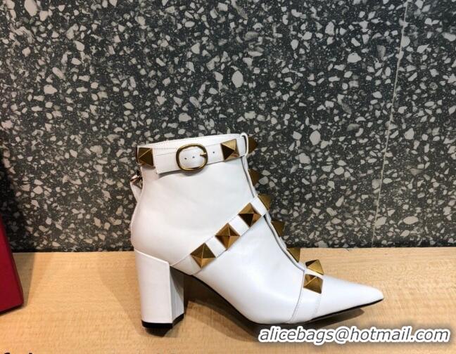 Best Product Valentino Roman Stud Calfskin Ankle Boots 8 cm 082036 White