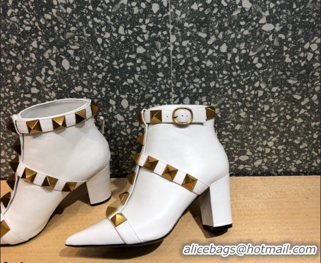 Best Product Valentino Roman Stud Calfskin Ankle Boots 8 cm 082036 White