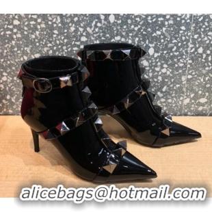 Best Price Valentino Roman Stud Patent Leather Ankle Boots 8 cm 082037 Black