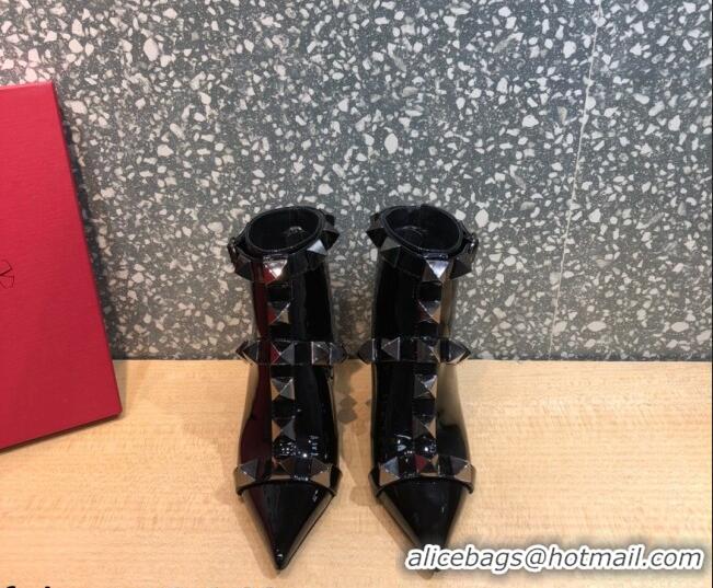 Best Price Valentino Roman Stud Patent Leather Ankle Boots 8 cm 082037 Black