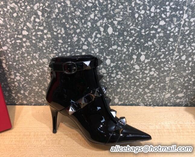 Best Price Valentino Roman Stud Patent Leather Ankle Boots 8 cm 082037 Black