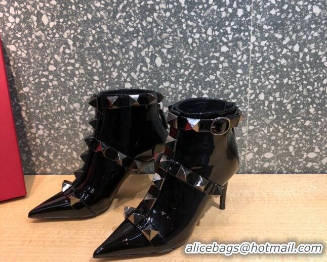 Best Price Valentino Roman Stud Patent Leather Ankle Boots 8 cm 082037 Black