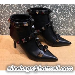 Low Price Valentino Roman Stud Calfskin Ankle Boots 8 cm 082038 Black