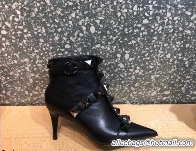 Low Price Valentino Roman Stud Calfskin Ankle Boots 8 cm 082038 Black