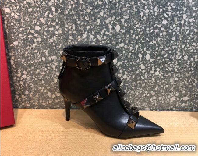 Low Price Valentino Roman Stud Calfskin Ankle Boots 8 cm 082038 Black