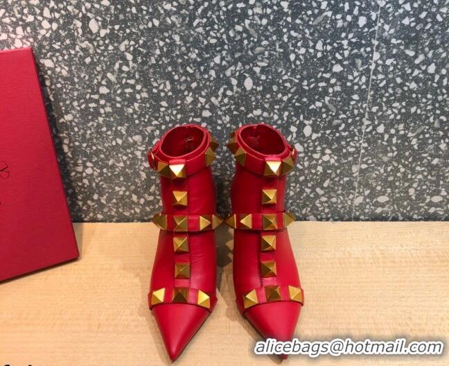 Most Popular Valentino Roman Stud Calfskin Ankle Boots 8 cm 082039 Red