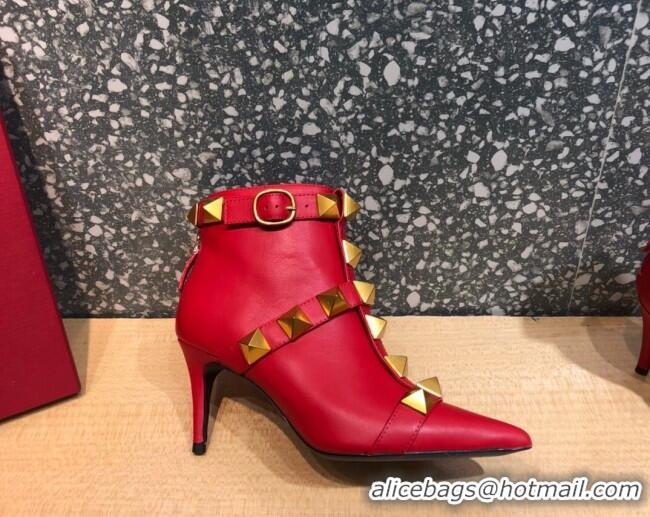 Most Popular Valentino Roman Stud Calfskin Ankle Boots 8 cm 082039 Red