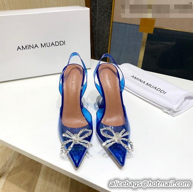 Top Quality Amina Muaddi PVC Bow Sandals 10cm AM0608 Blue 2021